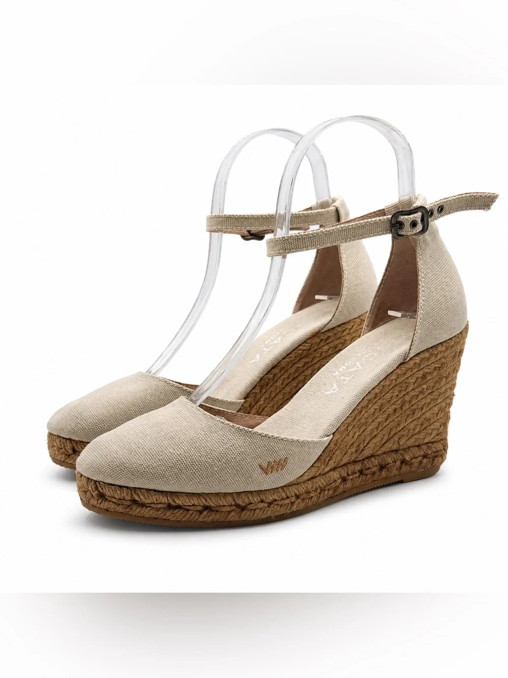 Viscata Barcelona Estartit Canvas Espadrille Wedges Beige Ankle Strap Jute Heel - Picture 3 of 16